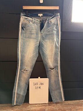 easel Light Wash Skinny Jeans with White Side Stripes